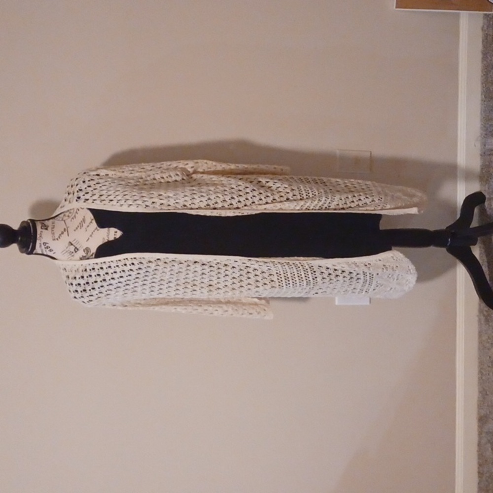 Christopher and Banks tan/cream crochet open cardigan size large